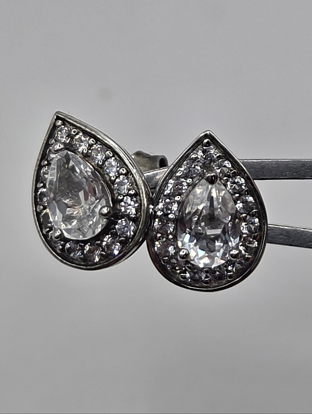 Kay Jewelers Pear White Sapphire Earrings 925 Sterling Silver Halo Studs